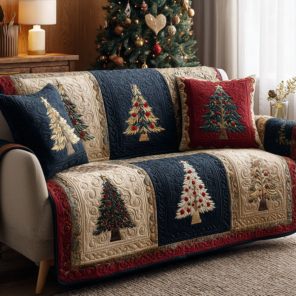 Crimson Frost Quilted Sofa Cover Winter Living Room Decor Gift Idea For Mother In Law