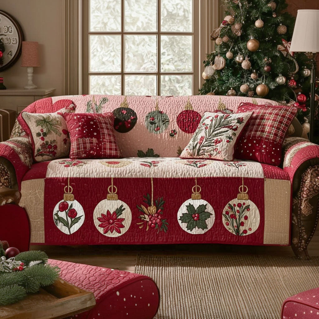 Crimson Holiday Glow Quilted Sofa Cover Holiday Living Room Decor Family Xmas Present Ideas