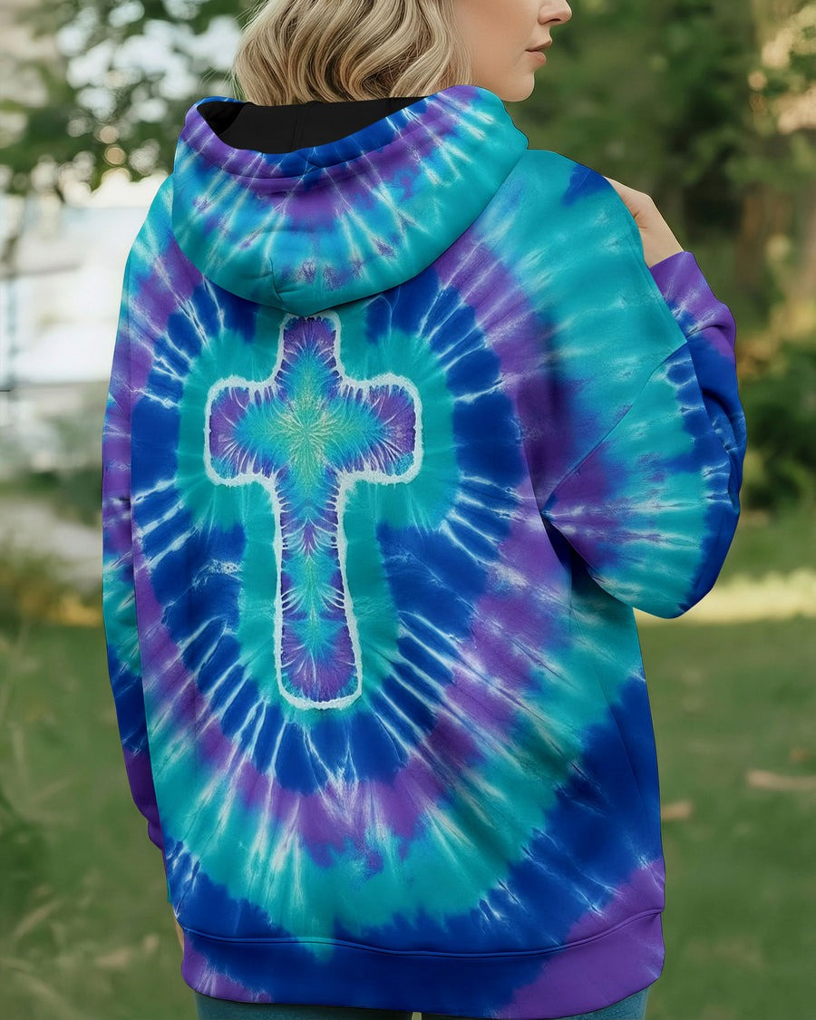 Cross Aura Of Grace Tie Dye Hoodie Women's Faith Based Apparel Best Gifts For Christian - Image 2