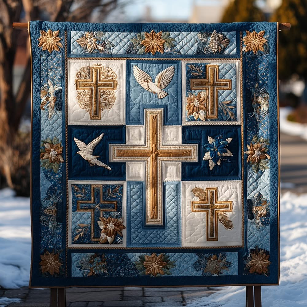 Cross Holy Blessing Quilted Blanket Religious Christmas Present For Christian
