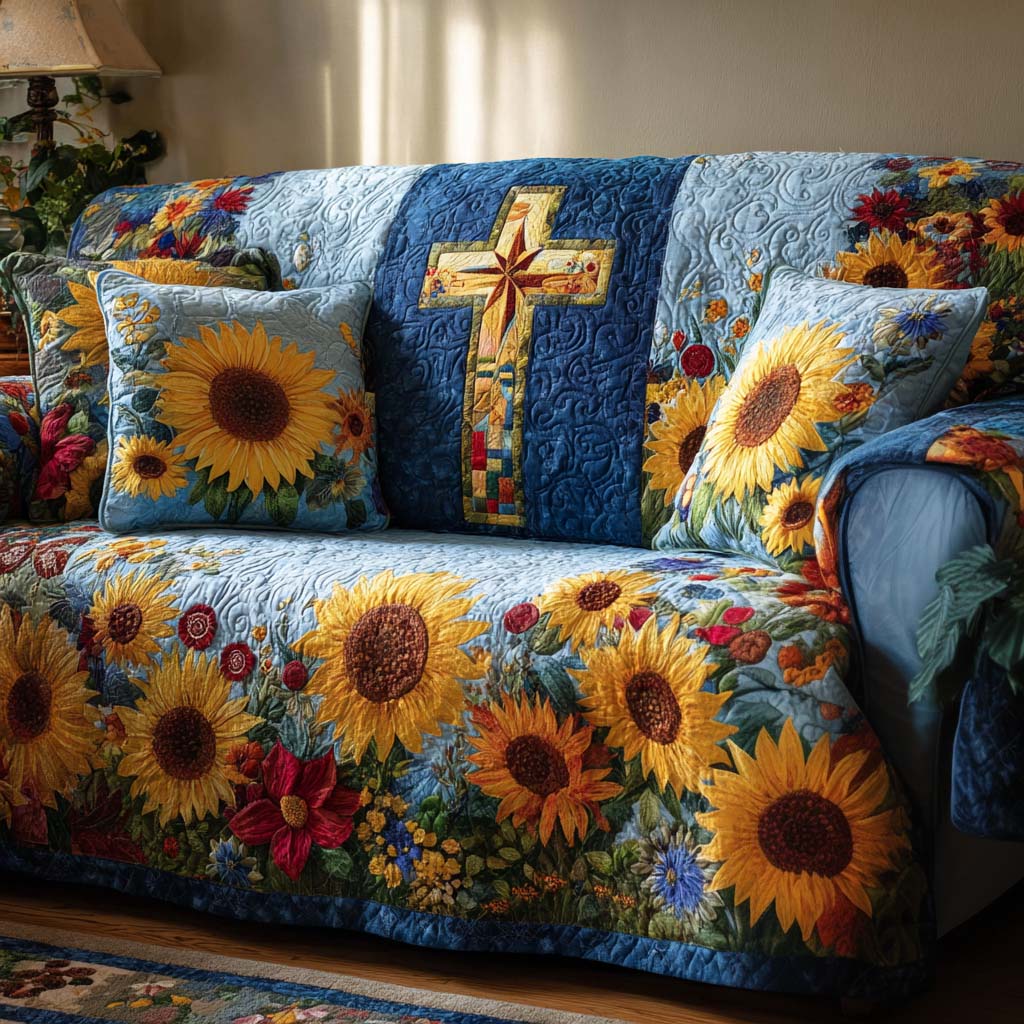 Cross of Peace Quilted Sofa Cover Sofa Couch Cover Christian Present Ideas