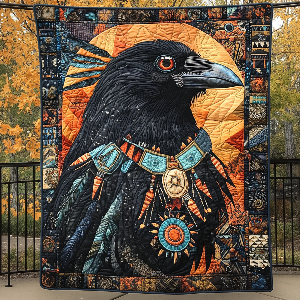 Crow Jewelry Quilted Blanket Bedroom Decor Native American Indian Gifts
