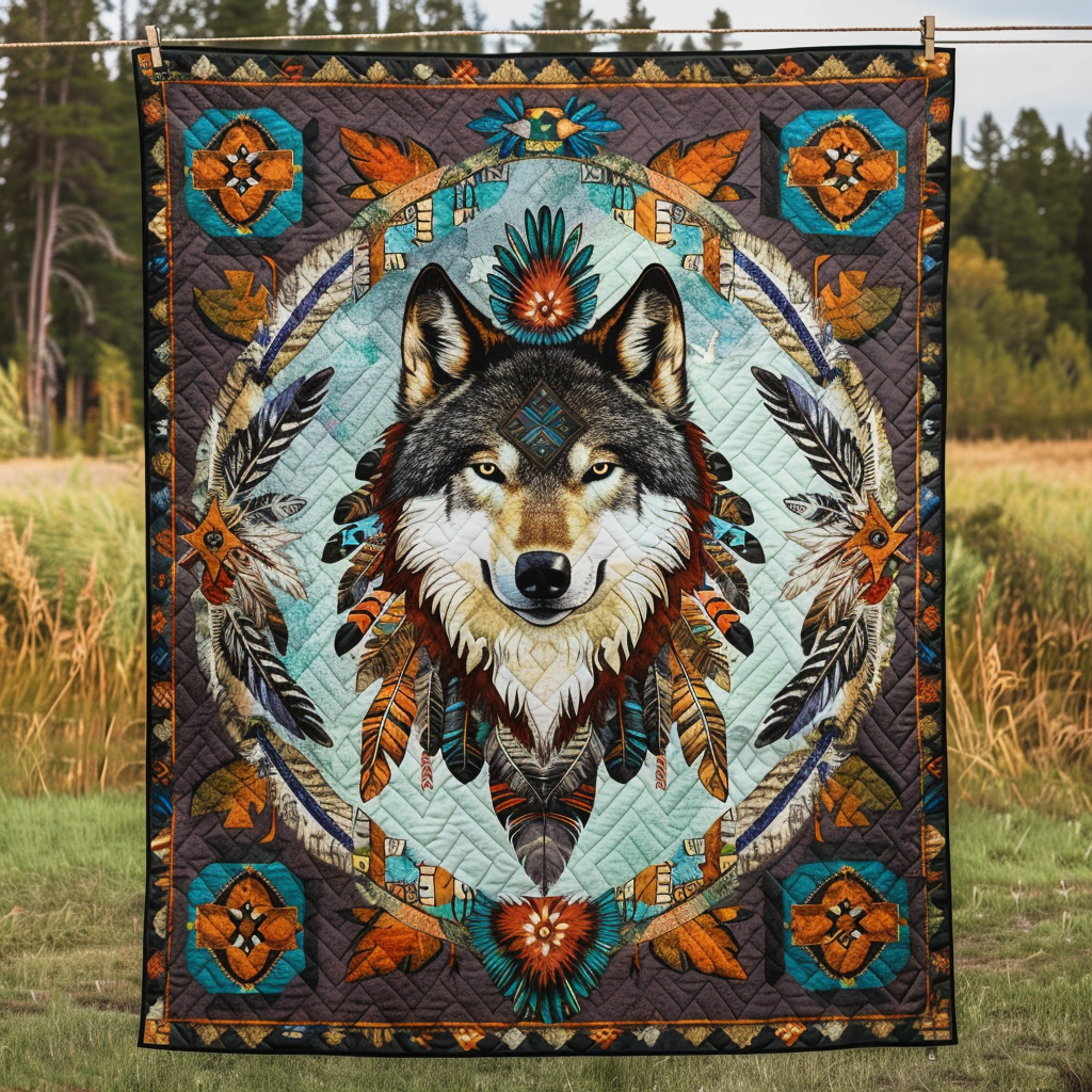 Cultural Wolf Quilted Blanket Bedding Decor Native American Mother's Day Gifts