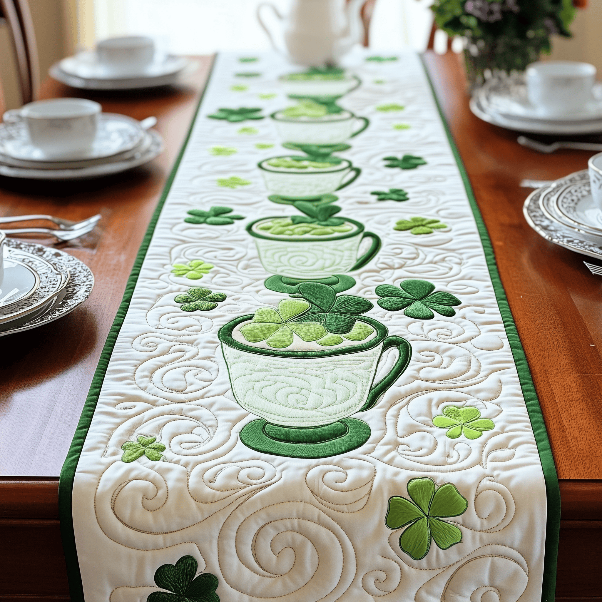 Cups of Shamrock Quilted Table Runner Patrick's Day Best Gifts For Women