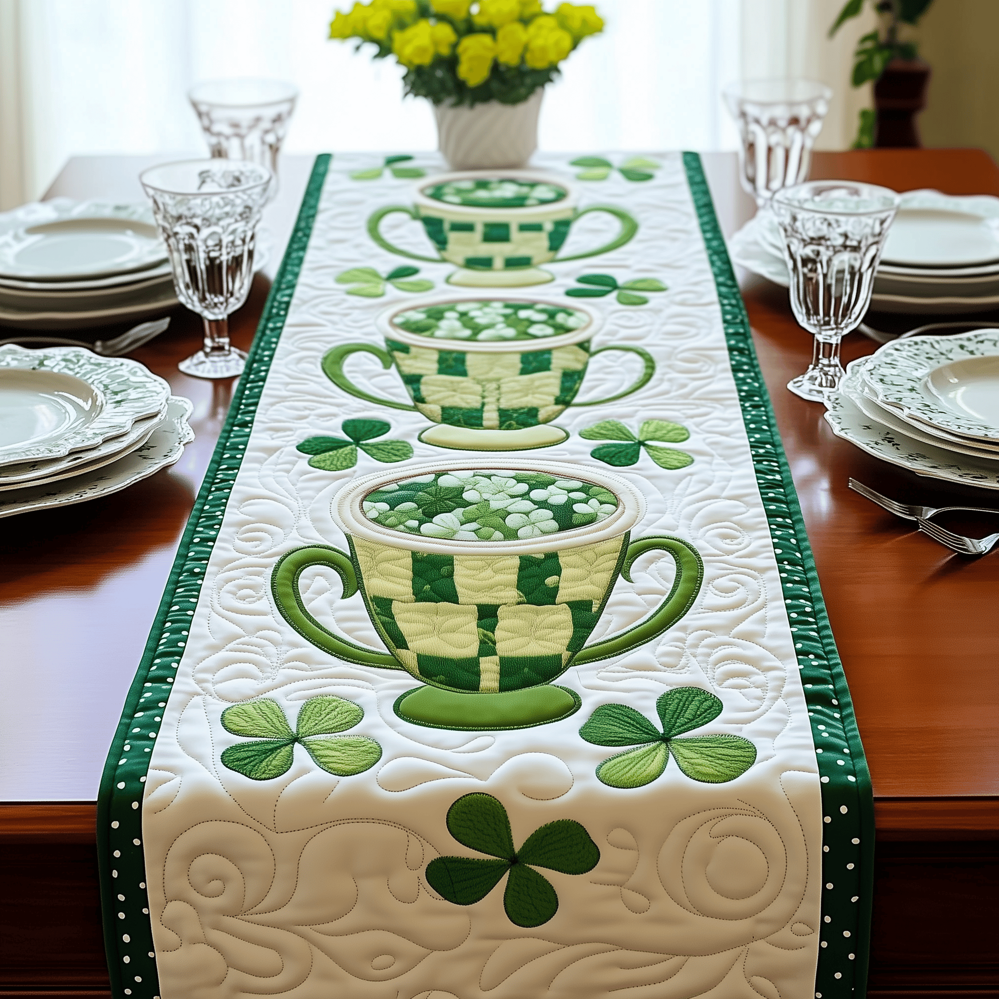 Cups of Shamrock Quilted Table Runner Patrick's Day Gift Ideas For Girlfriend