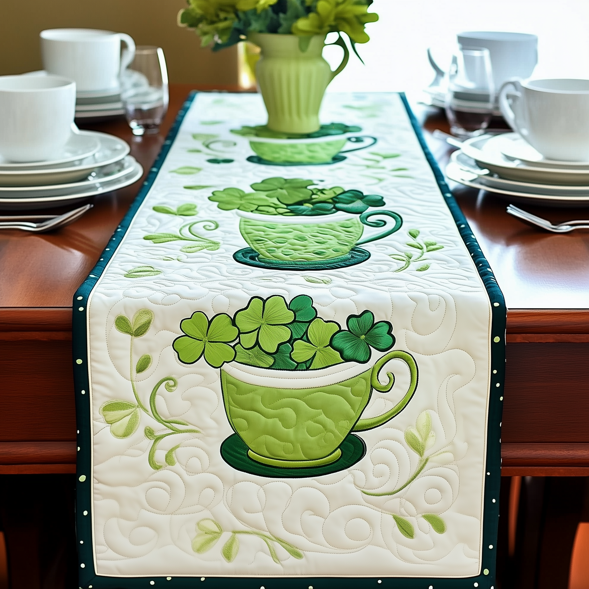 Cups of Shamrock Quilted Table Runner Patrick's Day Good Gifts For Girlfriend