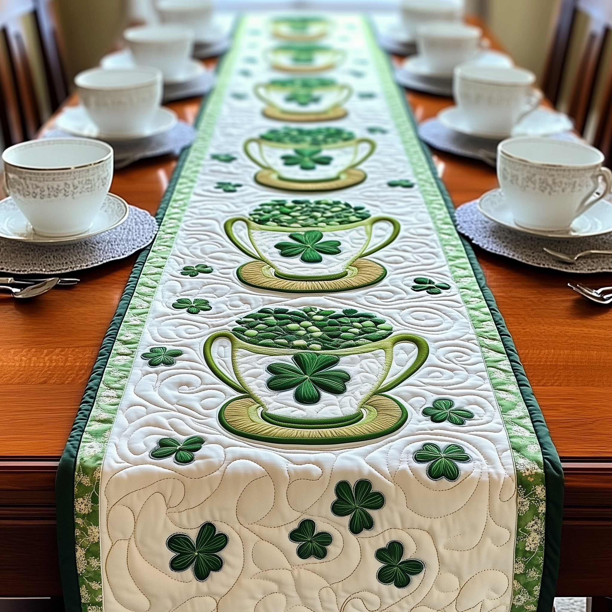 Cups of Shamrock Quilted Table Runner Patrick's Day Mother In Law Gift