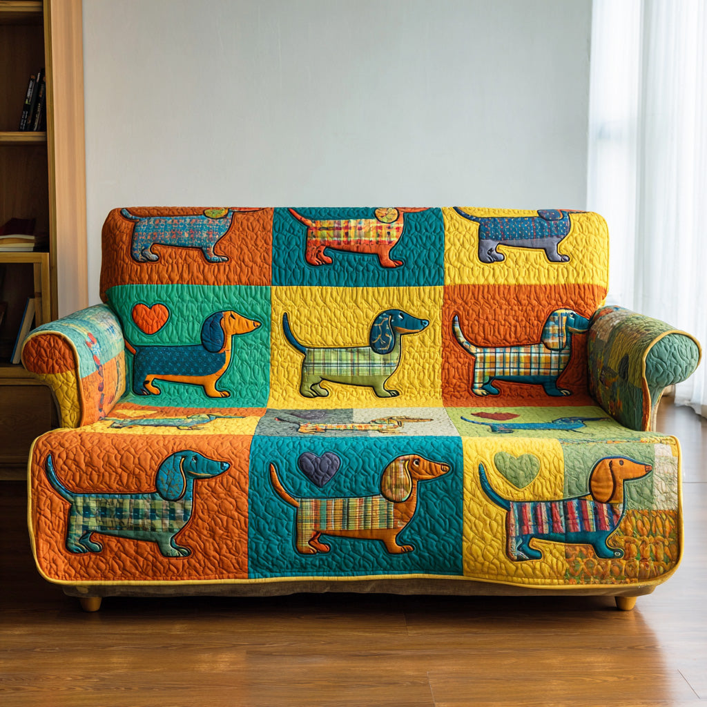 Dachshund Charm Quilted Sofa Cover Couch Slipcovers Best Gifts For Dog Lovers