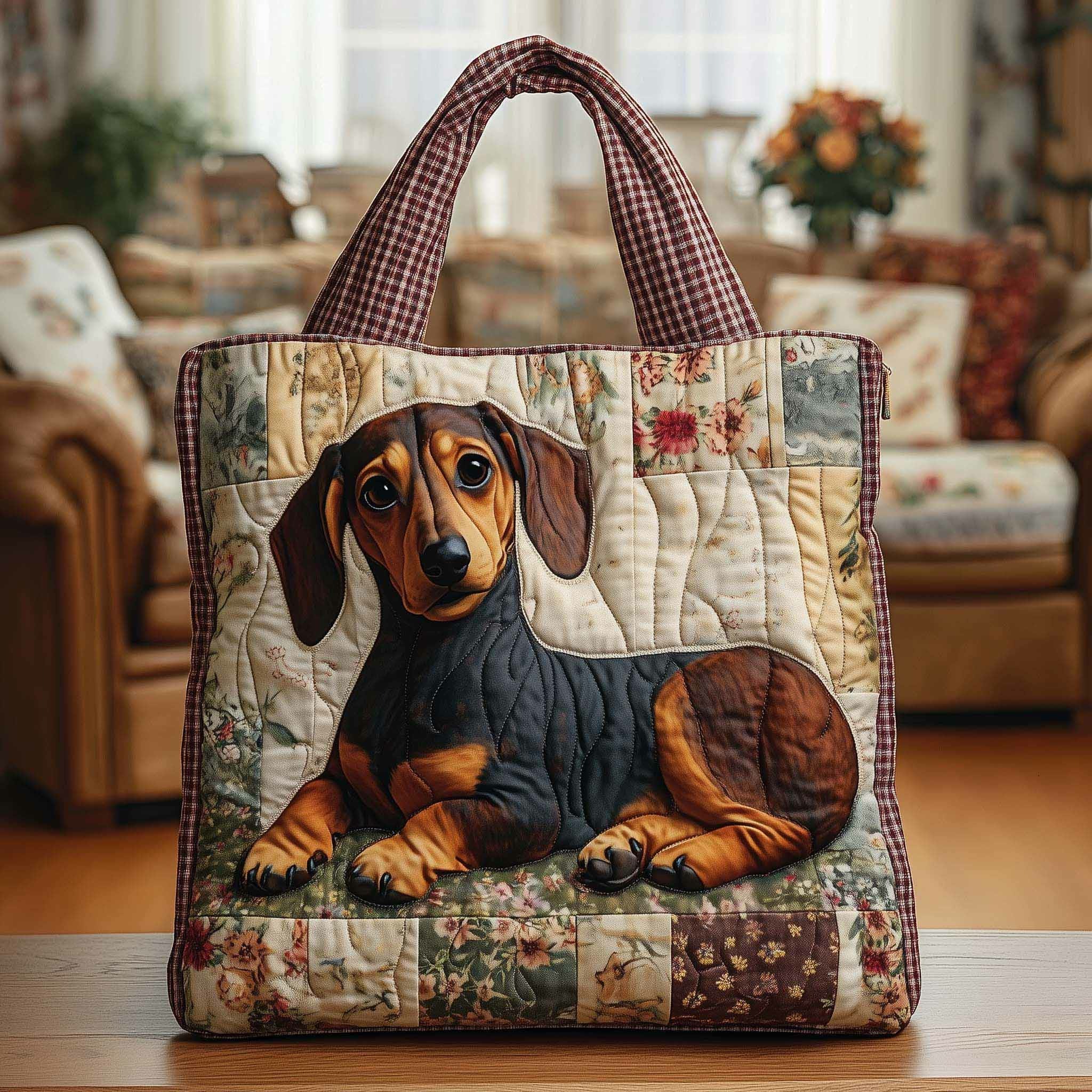 Dachshund Quilted Tote Bag Large Eco-friendly Bag For Travel Gift For Dachshund Lover