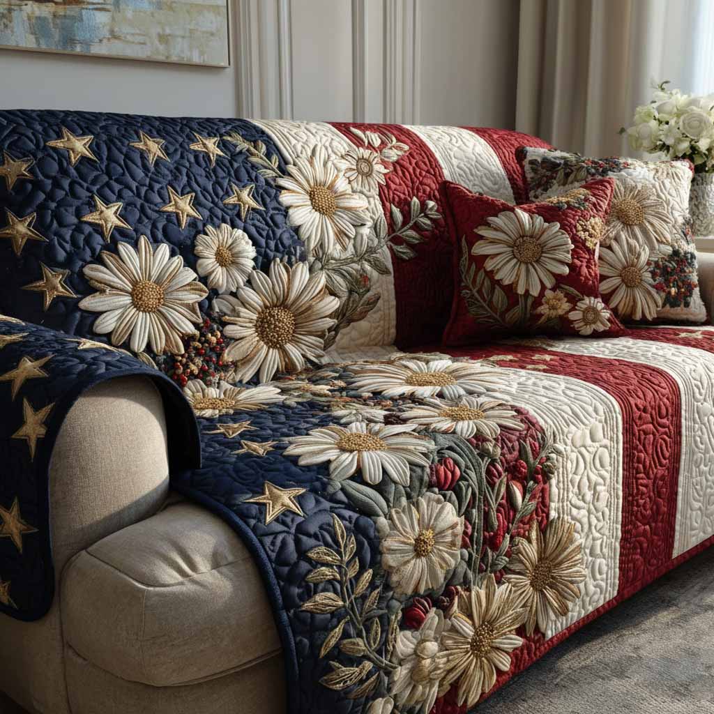 Daisy Americana Quilted Sofa Cover Living Room Furnishing Ideas Mother's Day Presents For Daughter