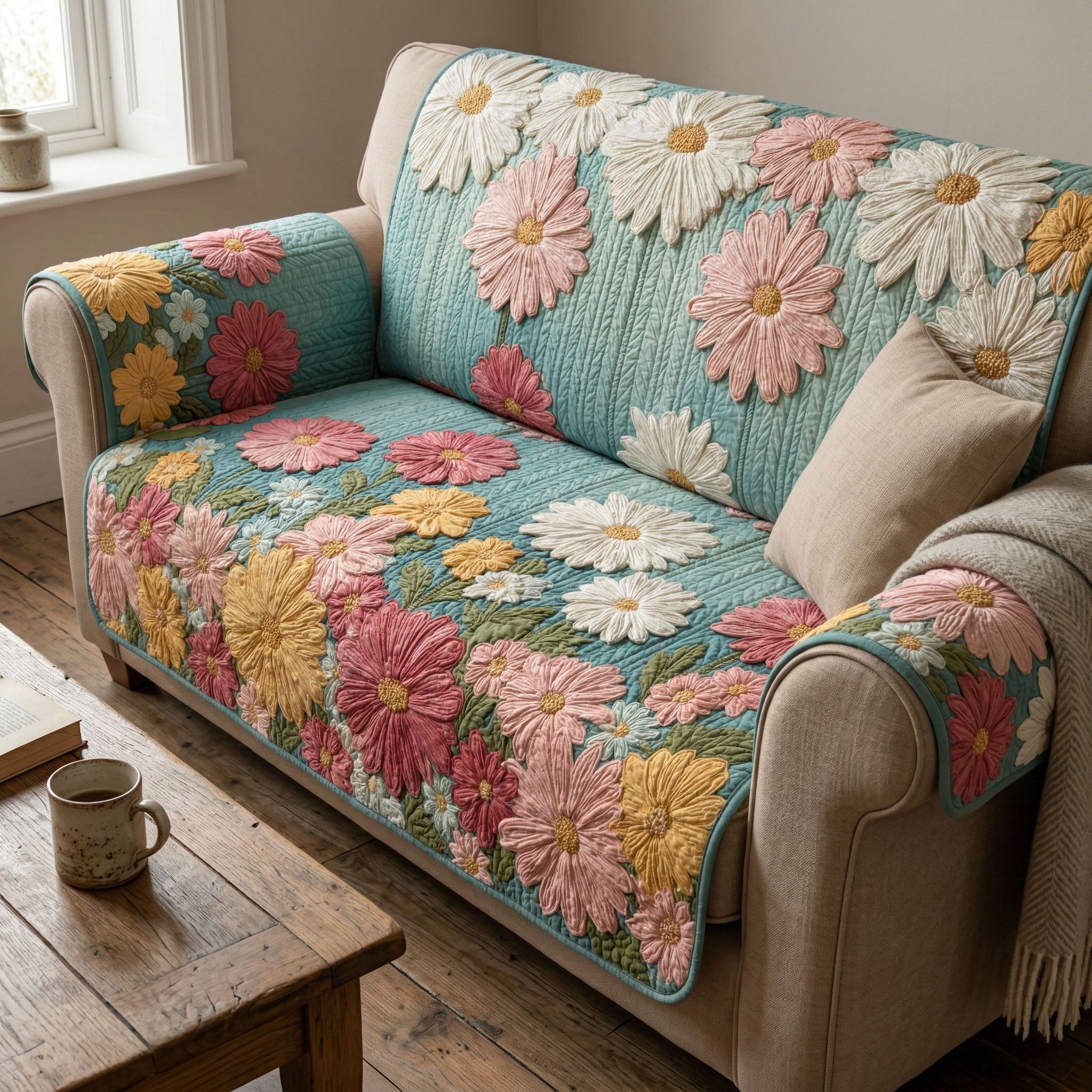 Daisy Bloom Quilted Sofa Cover Couch Covers For Couches Flower Daisy Blossom Gifts