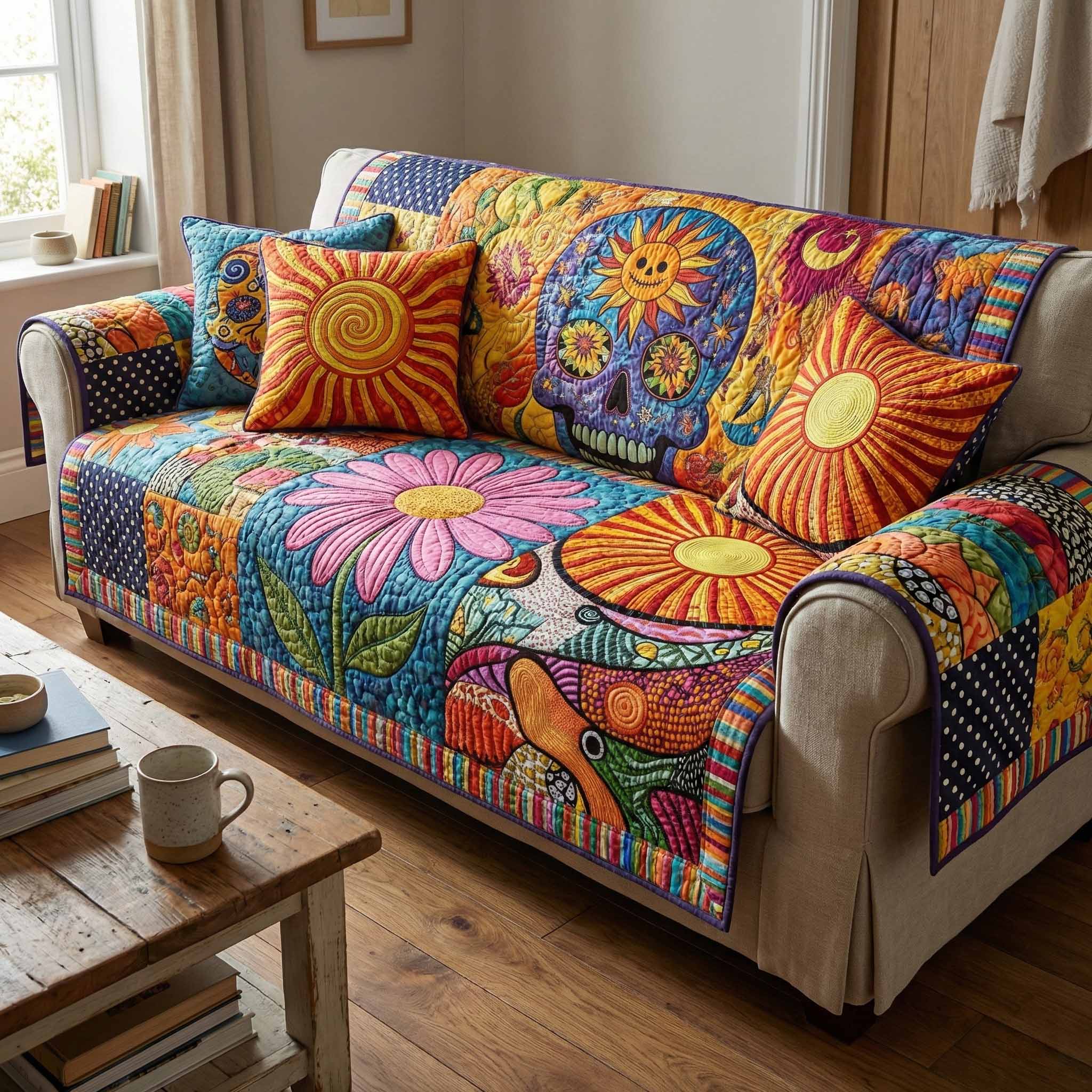 Daisy Burst Quilted Sofa Cover Pretty Sofa Covers Mother's Day Gifts