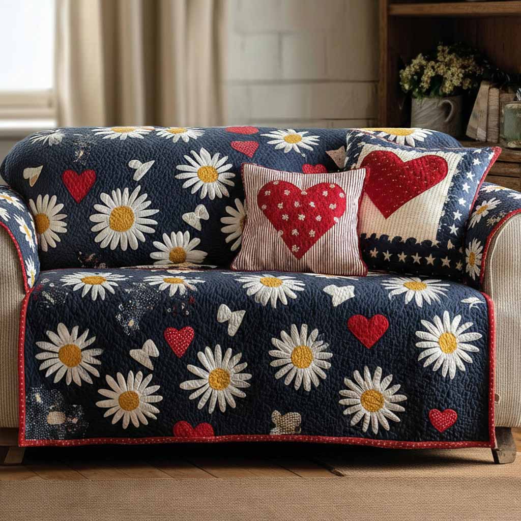 Daisy Love Quilted Sofa Cover Living Room Decor Ideas Mother's Day Gifts For Wife