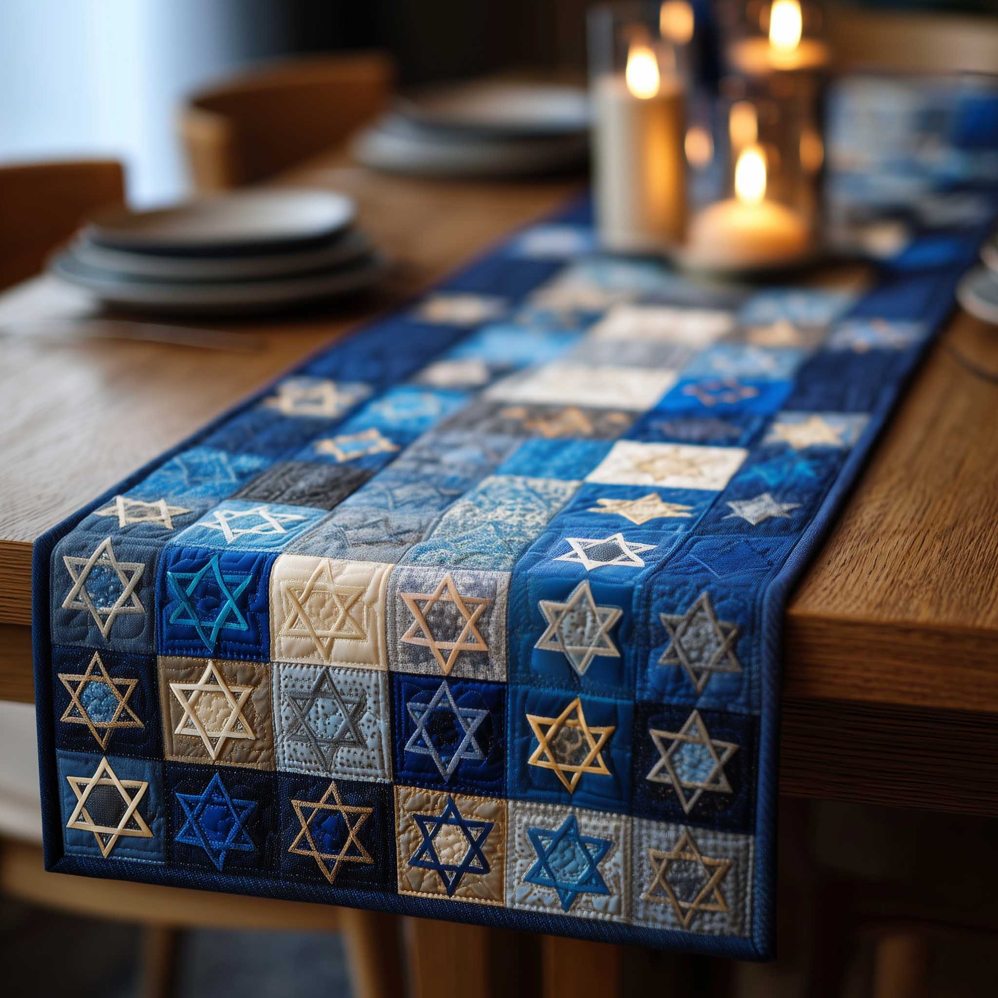 David Emblem Quilted Table Runner Rustic Kitchen Dining Decor Gift For Cozy Family Home