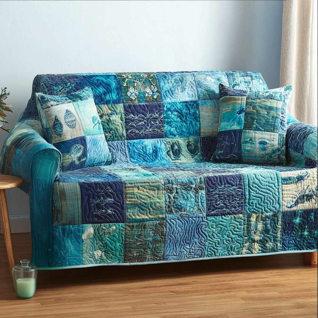 Deep Blue Calm Quilted Sofa Cover Home Decorattions Beach Themed Gift Ideas