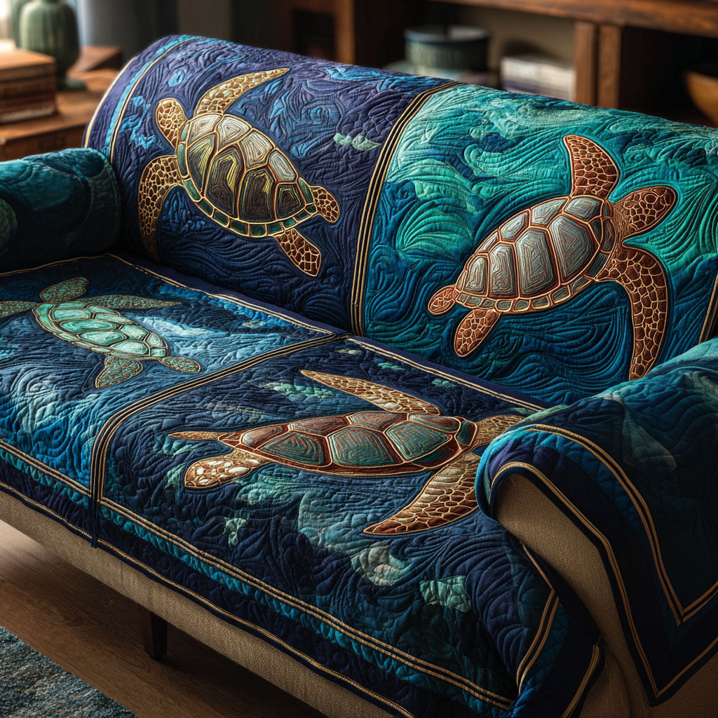 Deep Blue Haven Quilted Sofa Cover Sofa Chaise Cover Sea Turtle Christmas Gifts