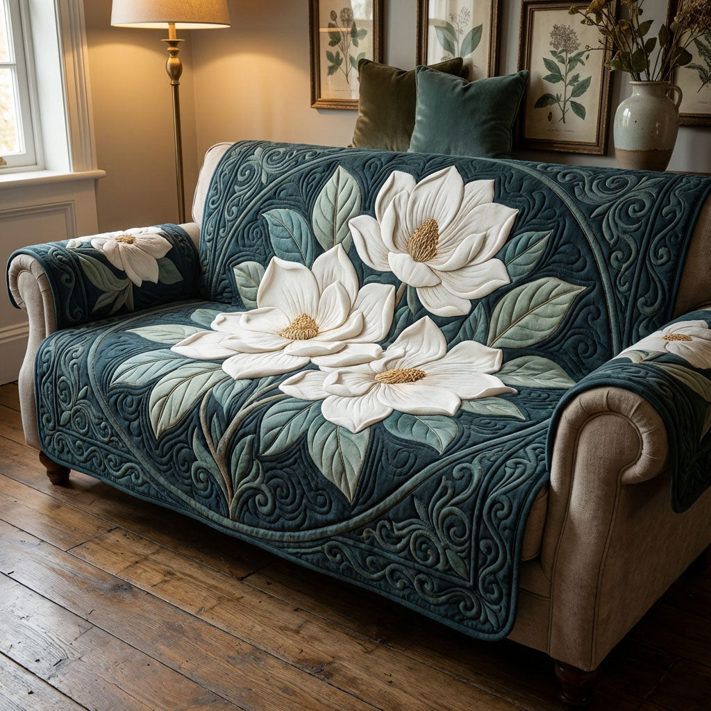 Deep Forest Magnolia Quilted Sofa Cover Nice Couch Covers Meaningful Gifts For Mom