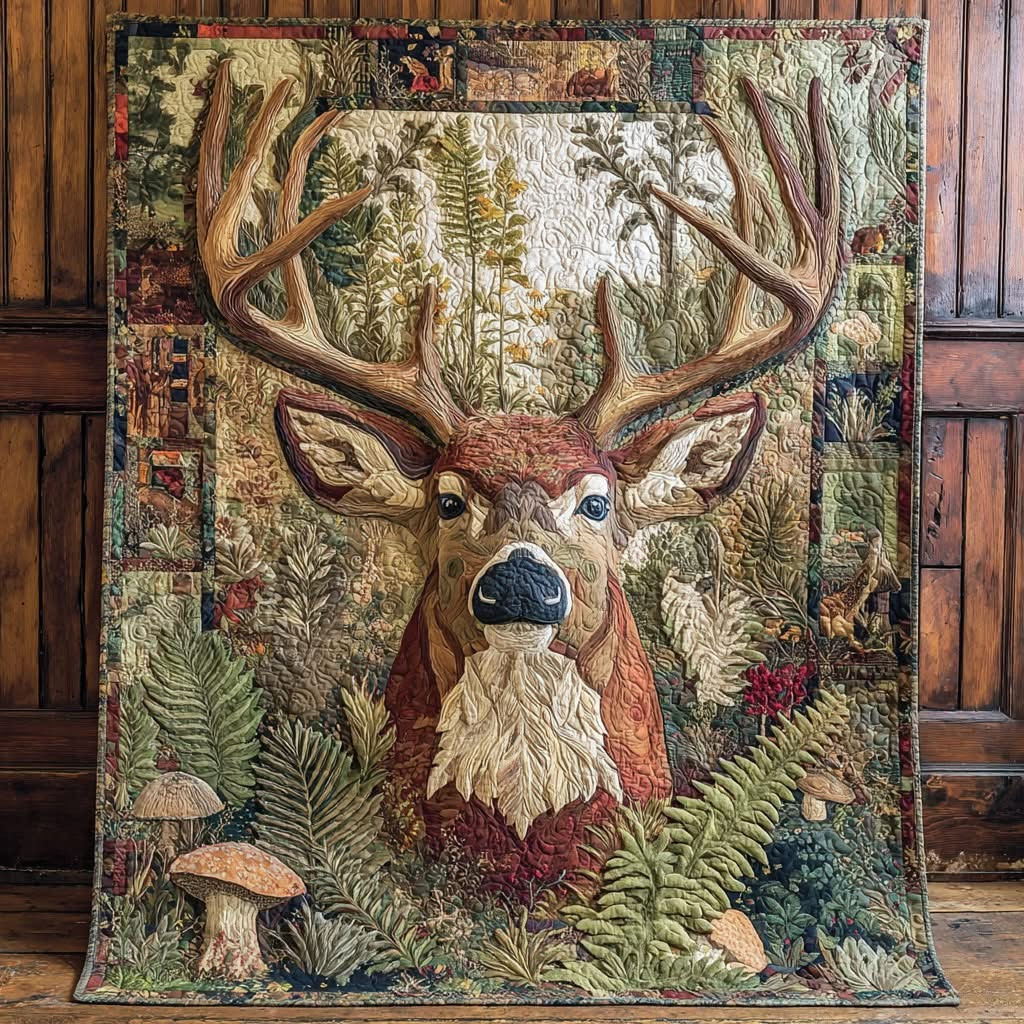 Deer Forest Monarch Quilted Blanket Throw Blanket Gifts Ideas For Deer Hunter