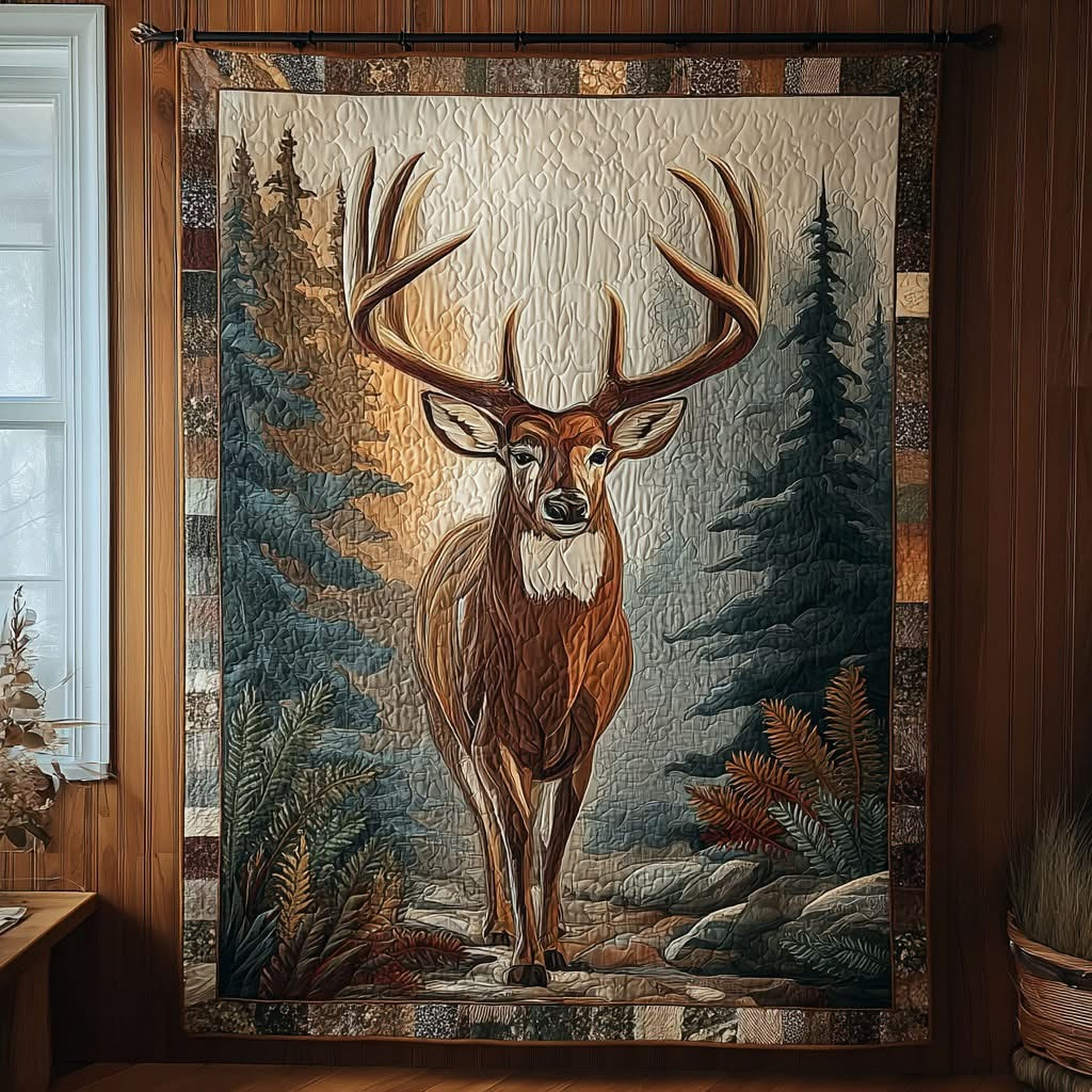Deer Glory Forest Quilted Blanket Rustic Bedding Decor Best Gifts For Deer Lovers