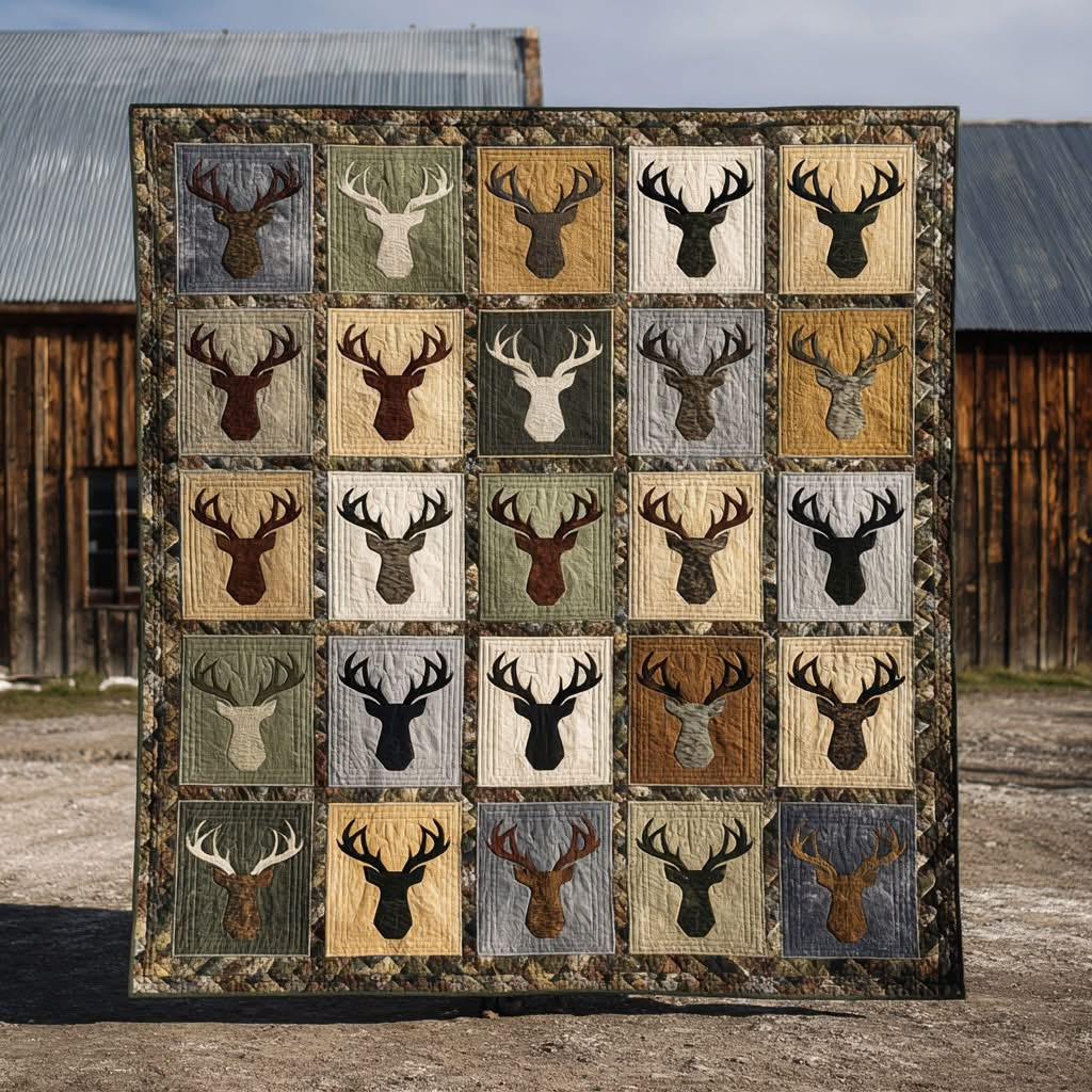 Deer Hunting Quilted Blanket Rustic Themed Throw Blanket Housewarming Gift For Hunter