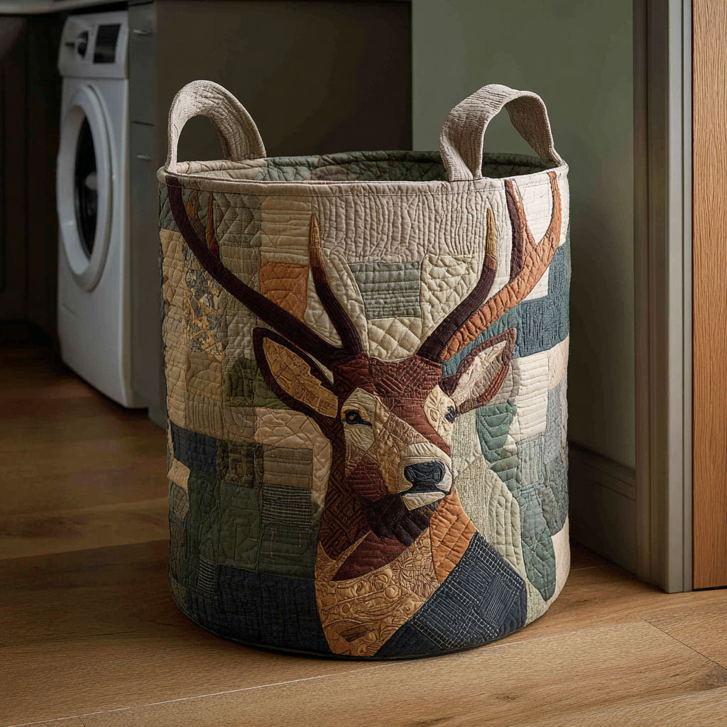 Deer Meadow Leap Quilted Laundry Basket Practical Quilted Laundry Hamper Gift for Daily Use