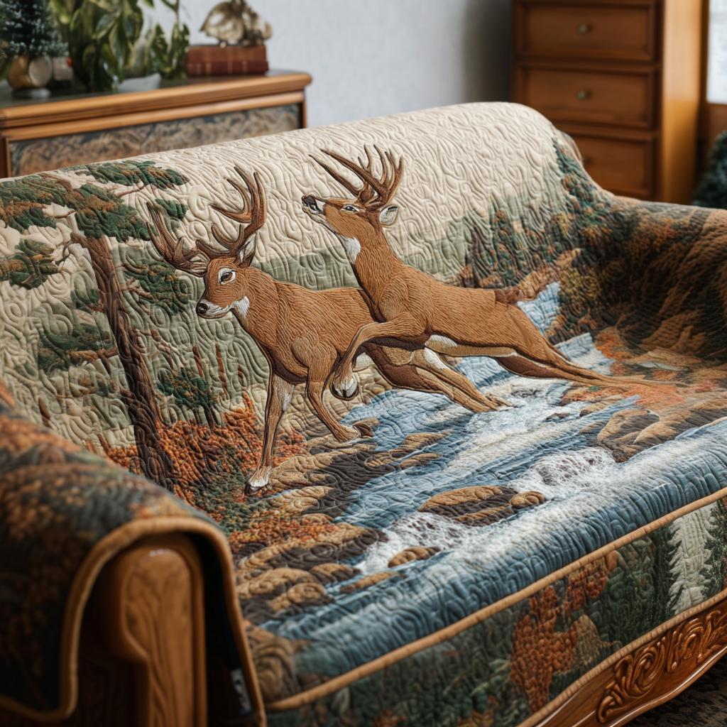 Deer Path Quilted Sofa Cover Living Room Decor Gifts For Deer Hunters