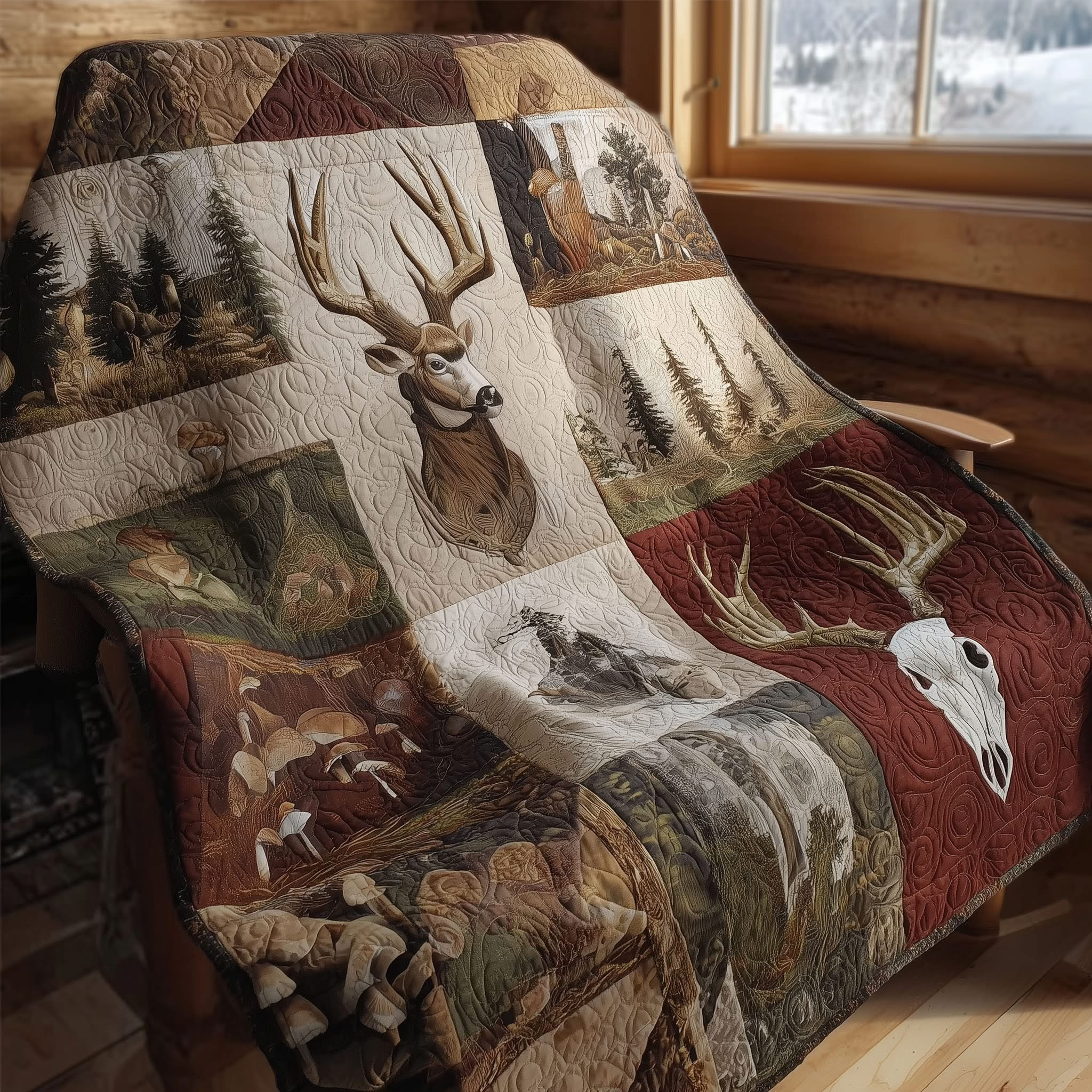 Deer Stag Summit Quilted Blanket Rustic Themed Throw Blanket Presents For Deer Hunters
