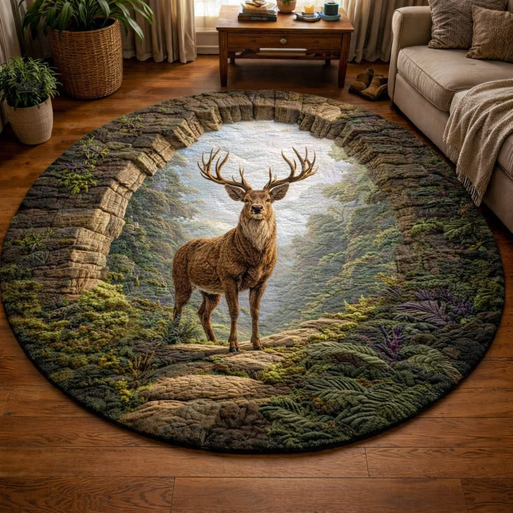 Deer Woodland Grace Quilted Round Mat Circle Rug Living Home Decor Dad Birthday Gifts