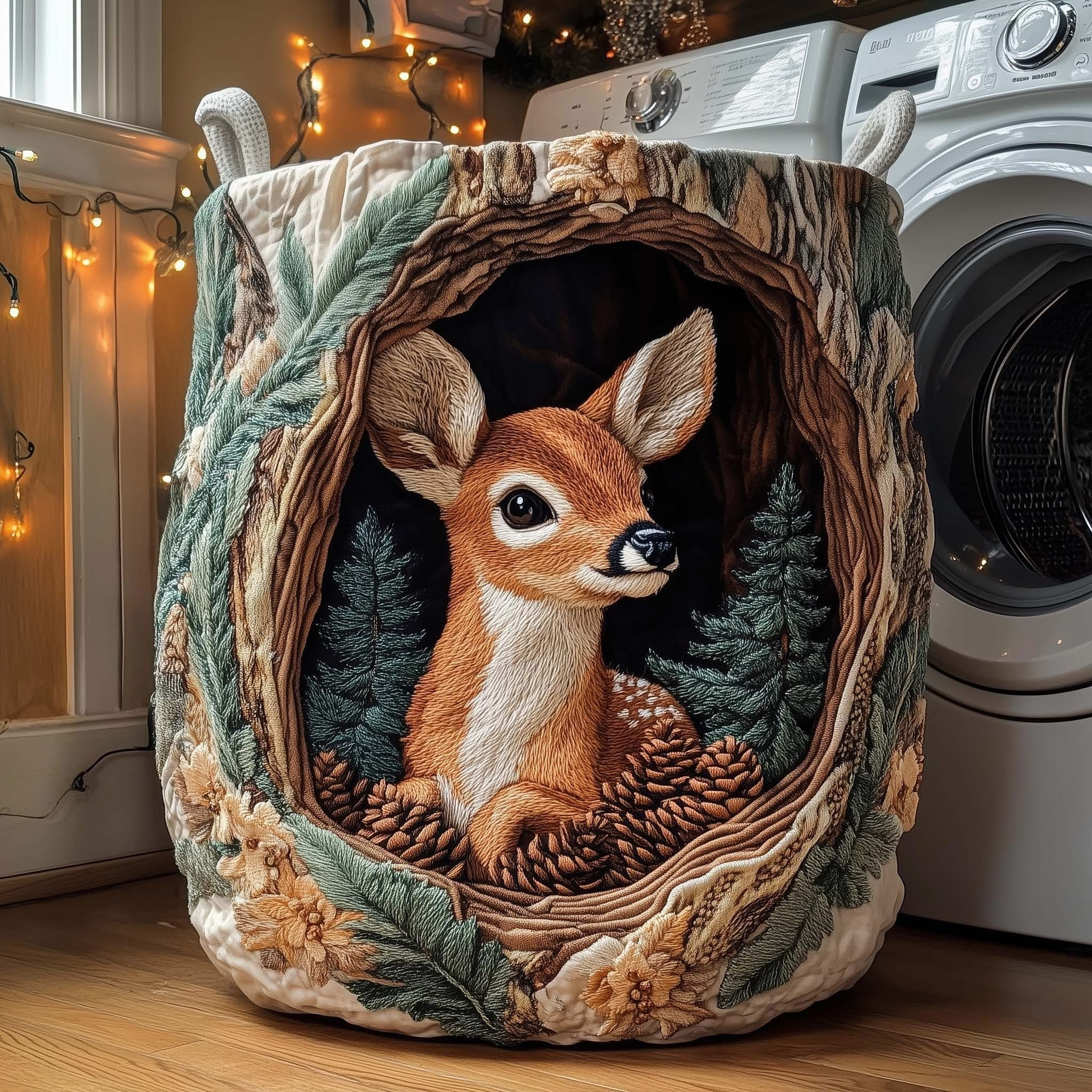 Deerwood Hideaway Quilted Laundry Basket Best Laundry Hamper Gift For Deer Lovers
