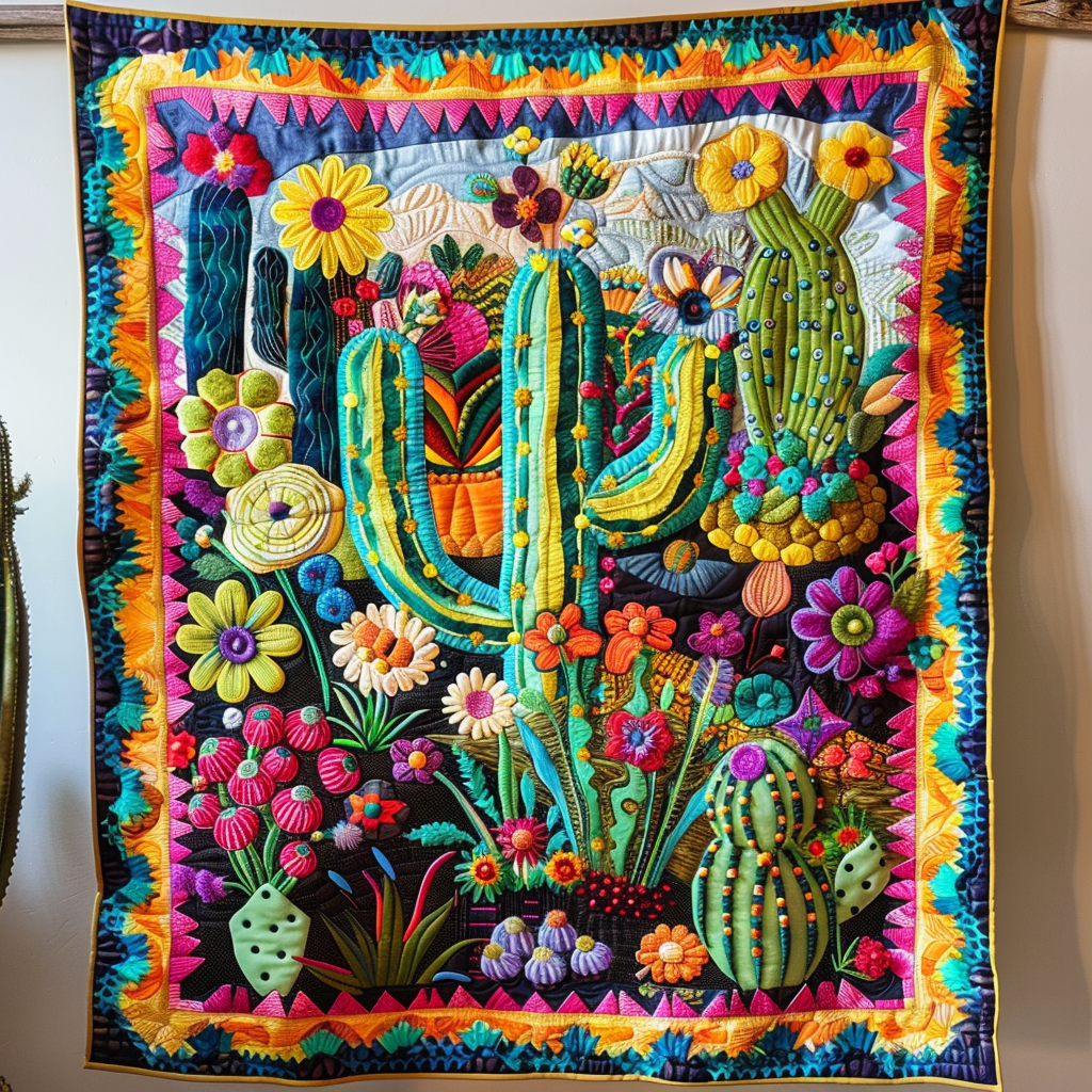 Desert Bloom Cactus Quilted Blanket Nice Bedding Sets Mother's Day Gifts From Husband