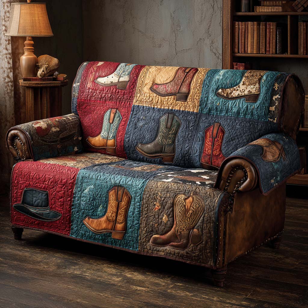 Desert Boots Mosaic Quilted Sofa Cover Couch Covers For Couches Gifts For Cowboy Boyfriend