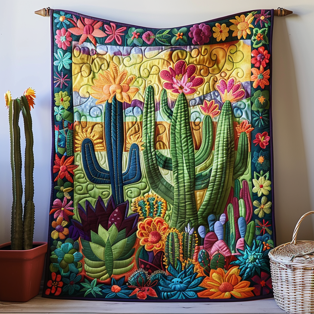 Desert Botanical Cactus Quilted Blanket Bedspread Quilts Perfect Mothers Day Gift