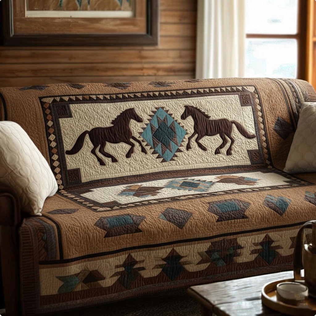 Desert Brown Wild Harmony Quilted Sofa Cover Best Sofa Covers Horse Themed Gifts For Adults