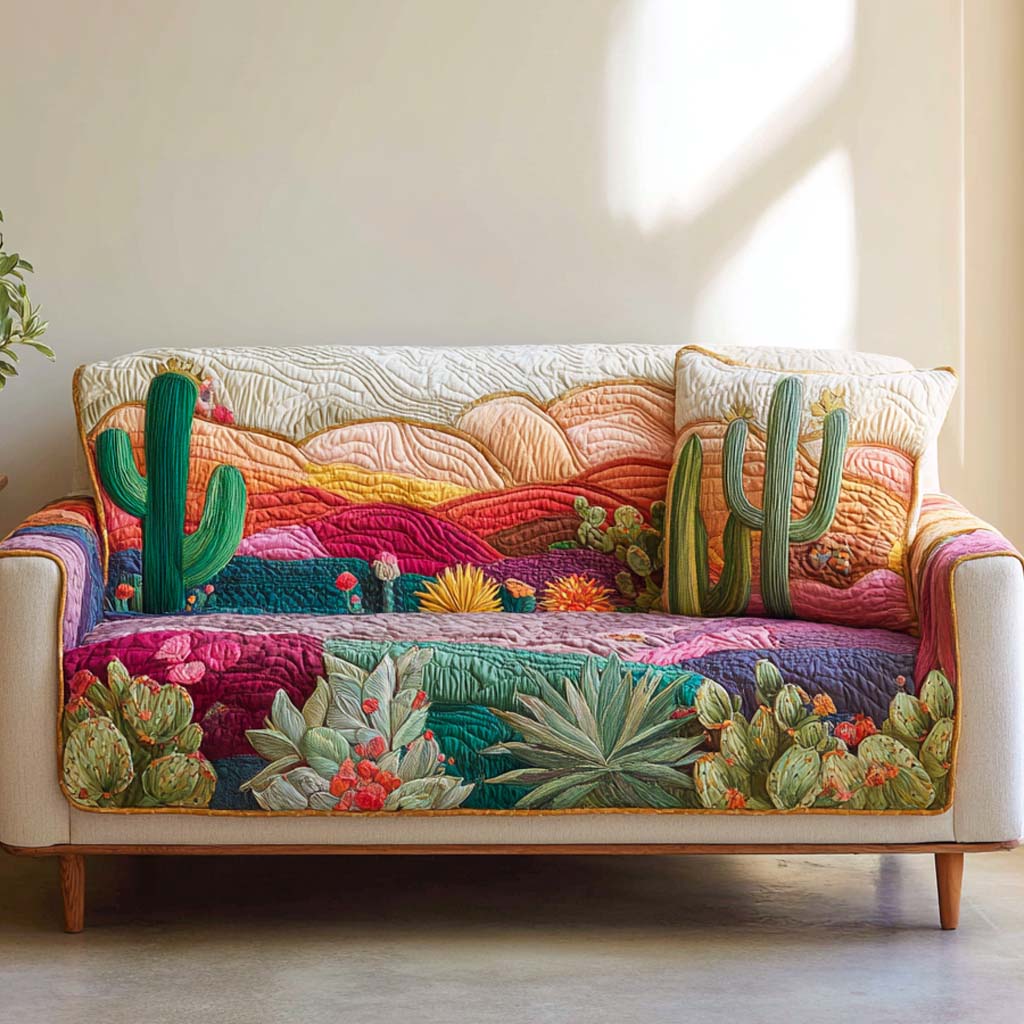 Desert Glow Quilted Sofa Cover Home Decorattions Cactus Birthday Gift