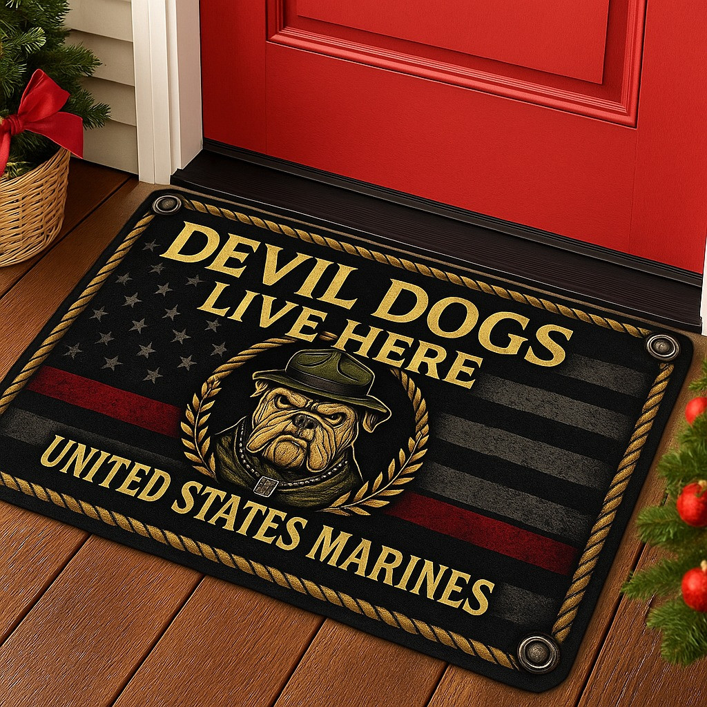 Devil Dogs Live Here US Marines Doormat USMC Welcome Mat Gifts For Veterans
