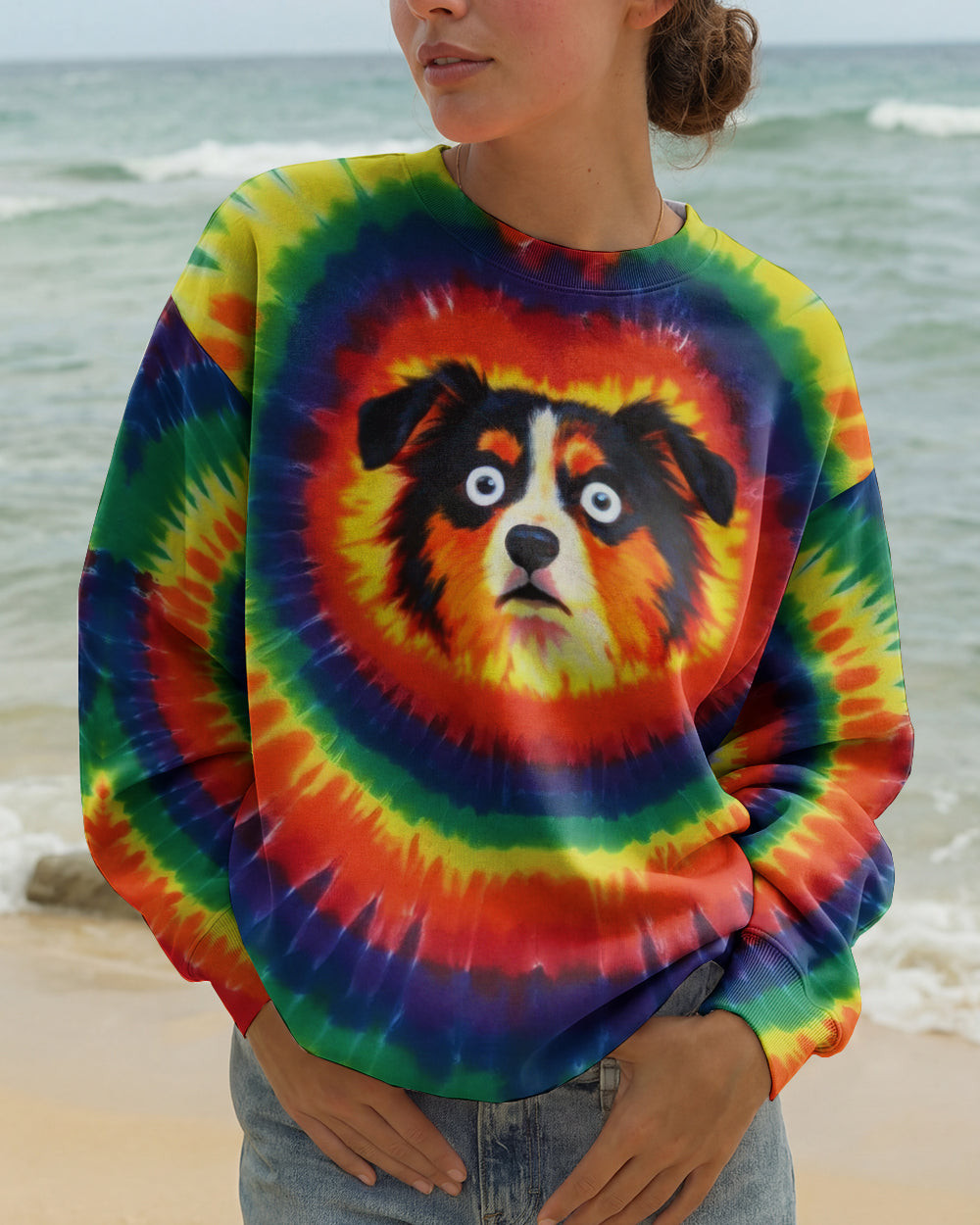 Dog Australian Shepherd Colorful Swirl Sweatshirt Vibrant Psychedelic Art Gift For Dog Lover - Image 2