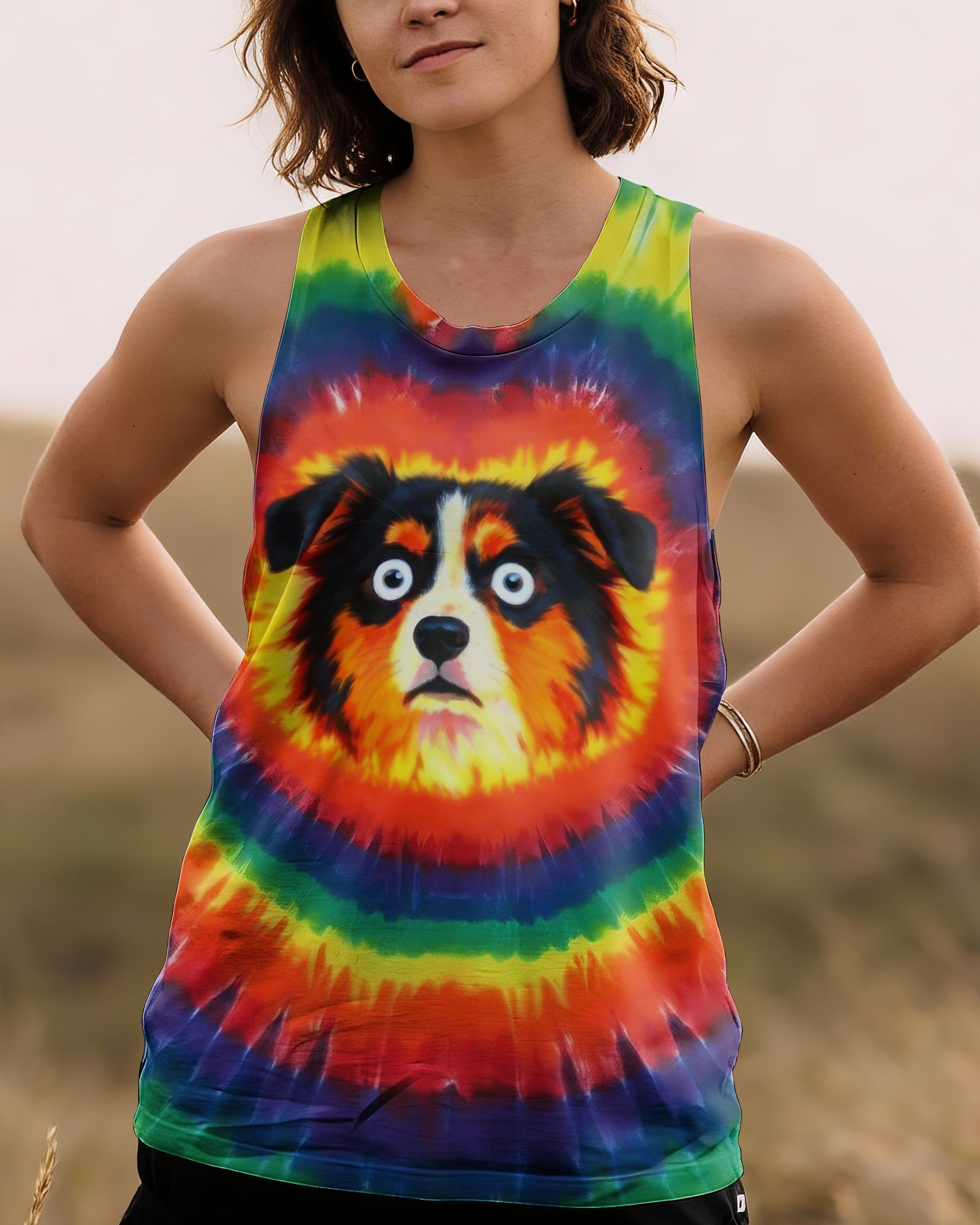 Dog Australian Shepherd Colorful Swirl Tank Top Vibrant Psychedelic Art Gift For Daughter - Image 2