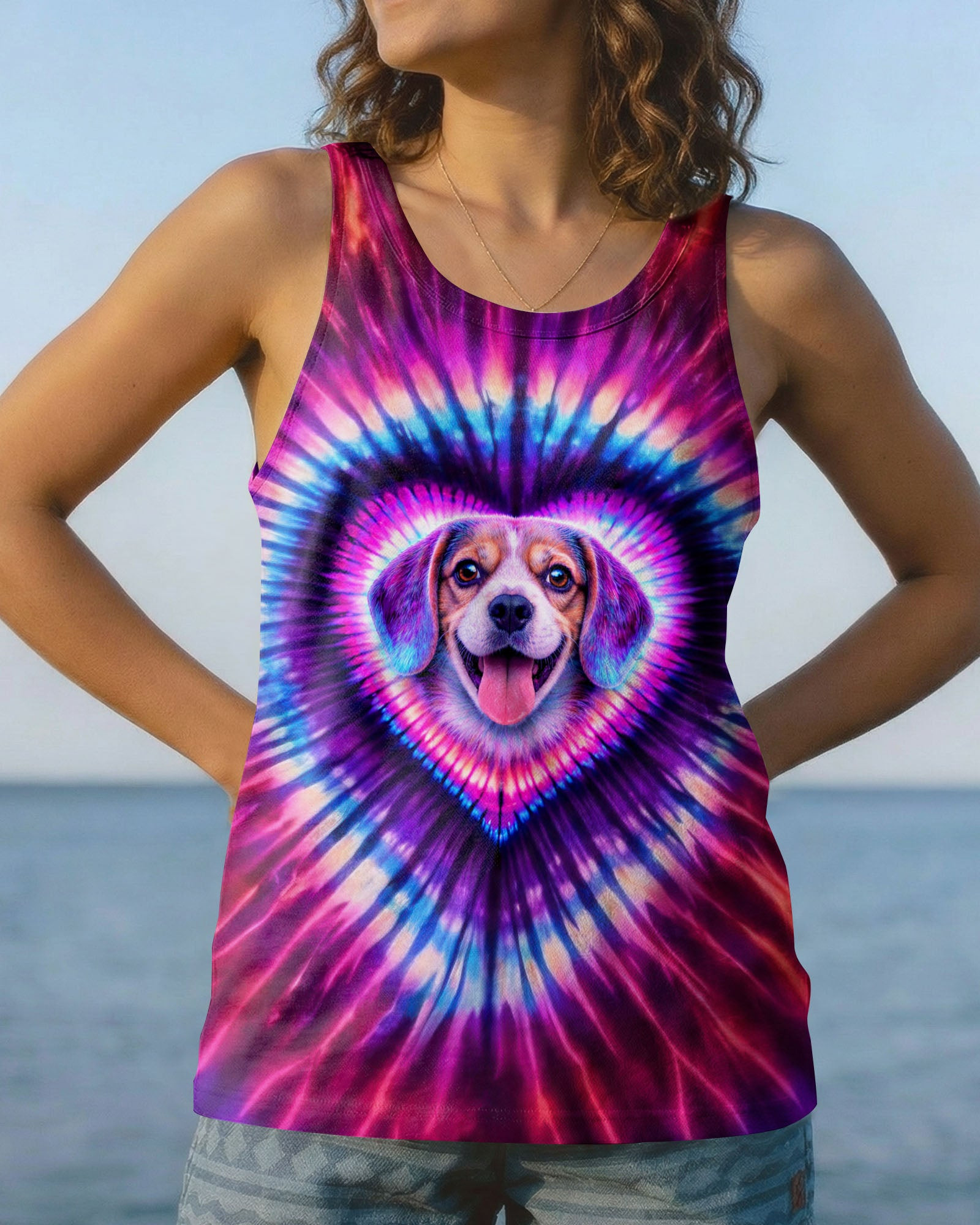 Dog Beagle Heart Swirl Tie Dye Tank Top Unique Vibrant Colorful Merch Gift For Daughter - Image 2