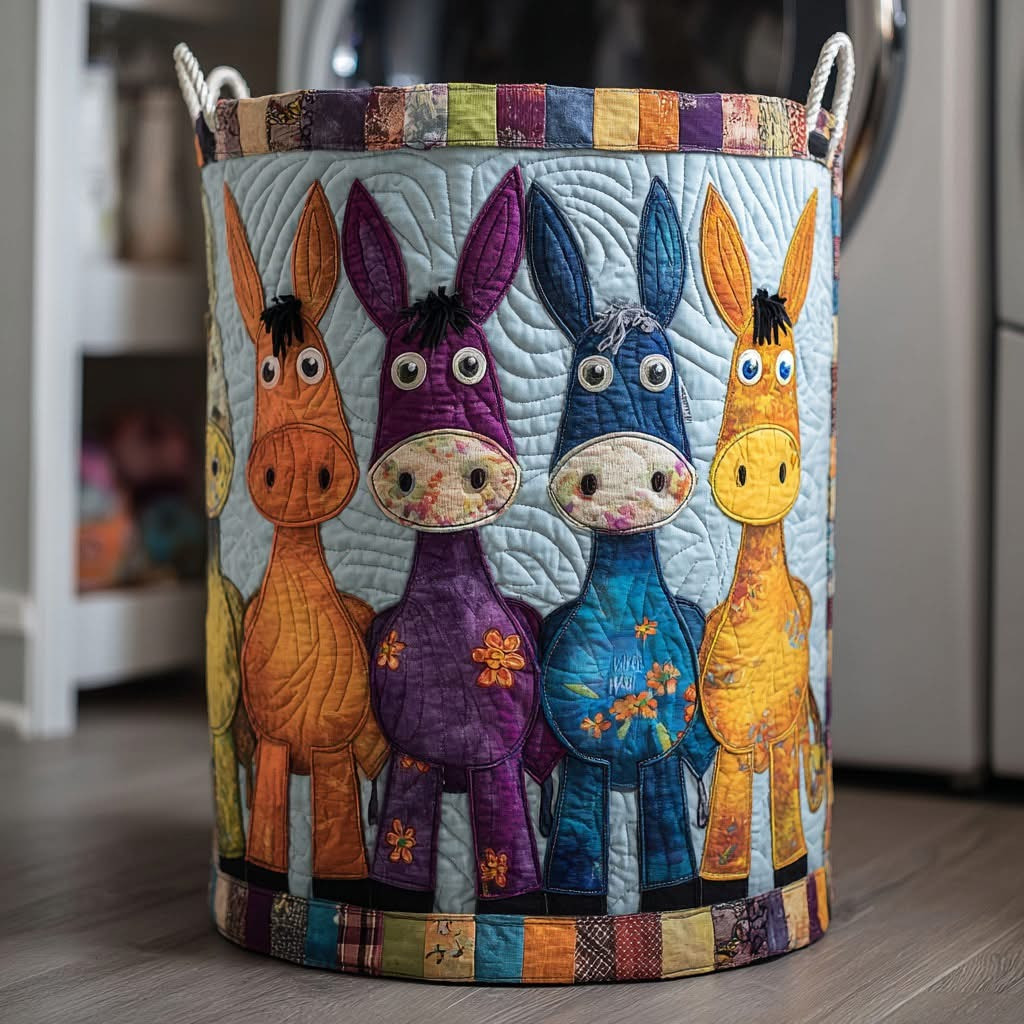 Donkey Friend Quilted Laundry Basket Farm Animal Storage Basket Gifts Ideas For Donkey Lovers