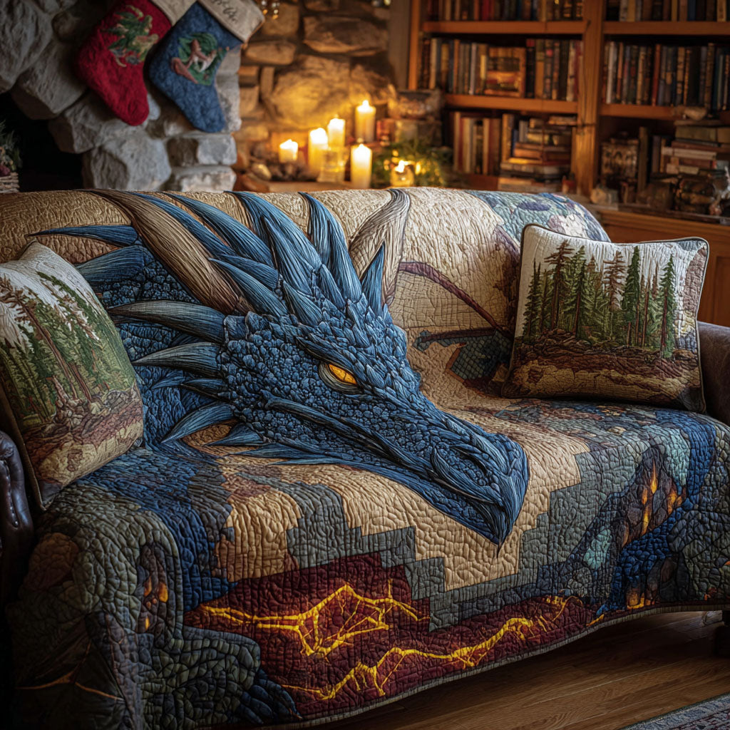 Dragon Crest Quilted Sofa Cover Couch Cover Sofa Dragon Themed Gift Items