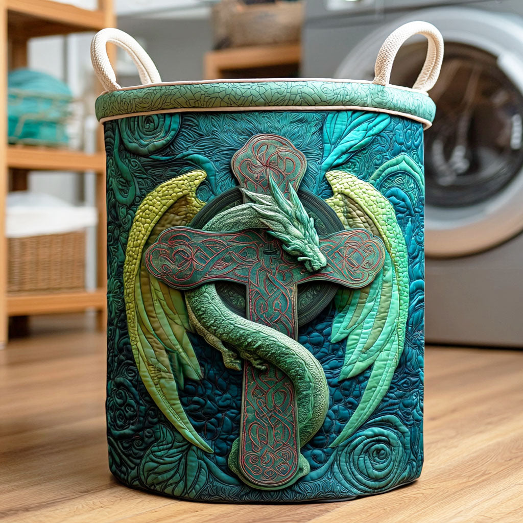 Dragon Cross Quilted Laundry Basket Foldable Laundry Hamper with Quilted Fabric Design