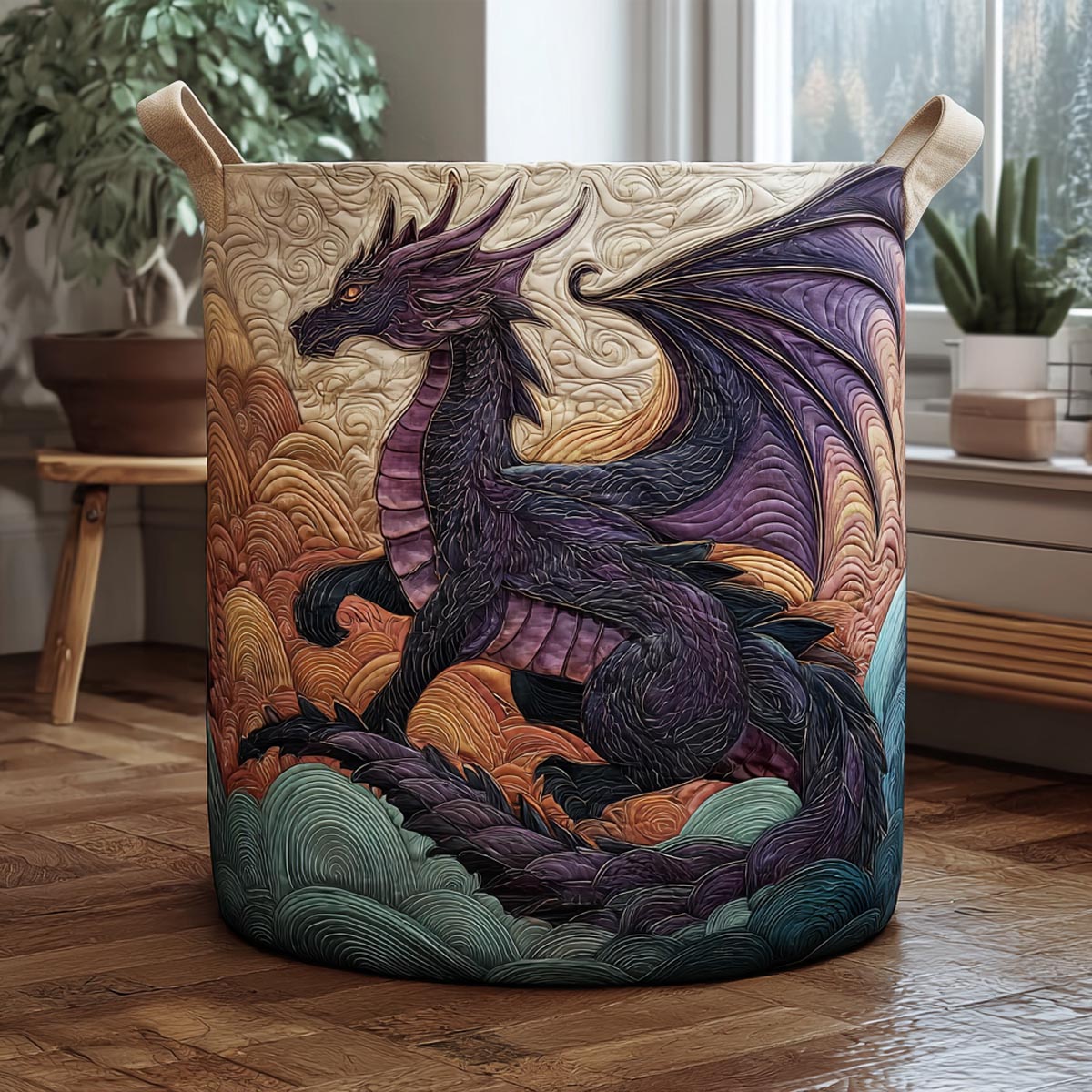 Dragon Realm Quilted Laundry Basket Good Basket Fabric Gift For Best Friend