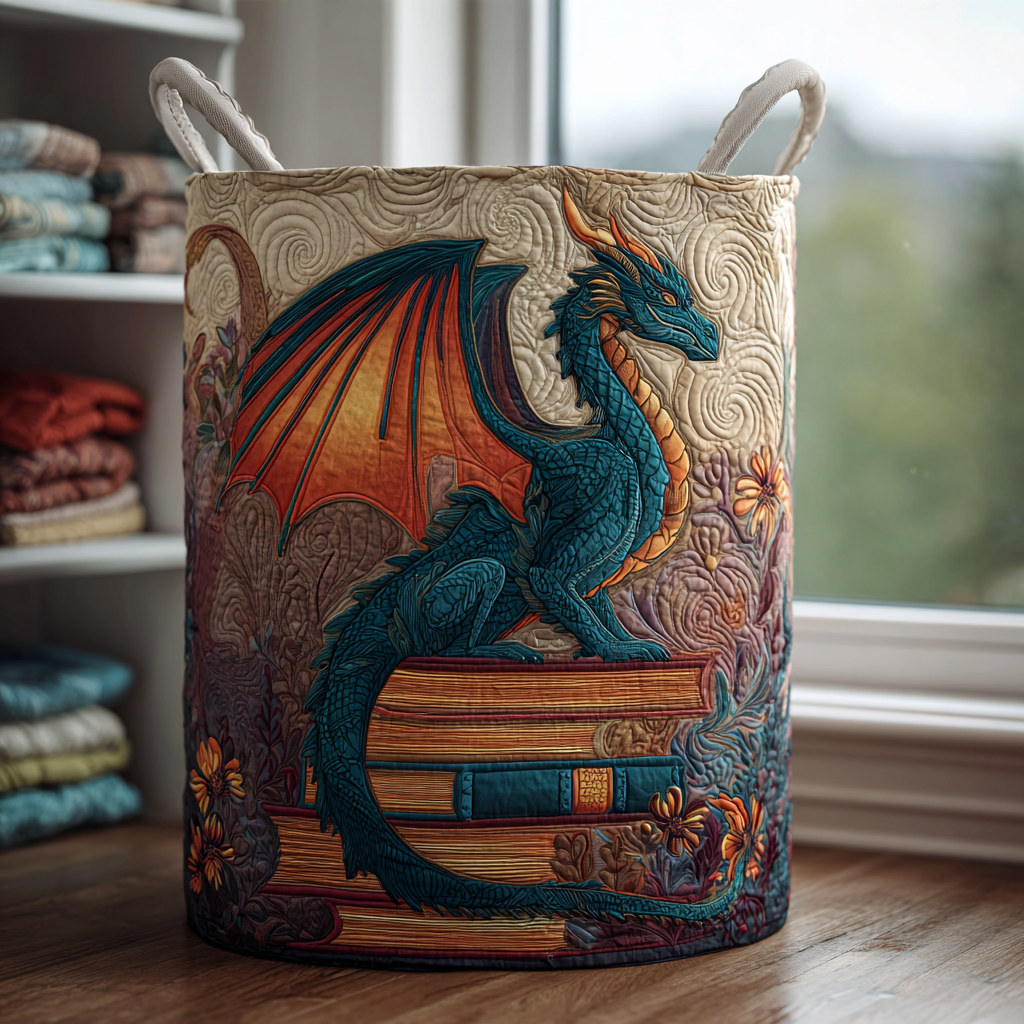 Dragon Shadow Quilted Laundry Basket Portable Quilted Hamper for Easy Carrying and Storage