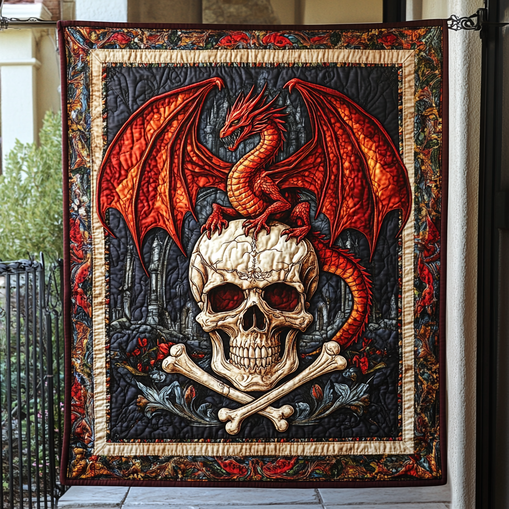 Dragon Skull Throne Quilted Blanket Best Queen Sheets Unique Best Gifts For DragonLovers