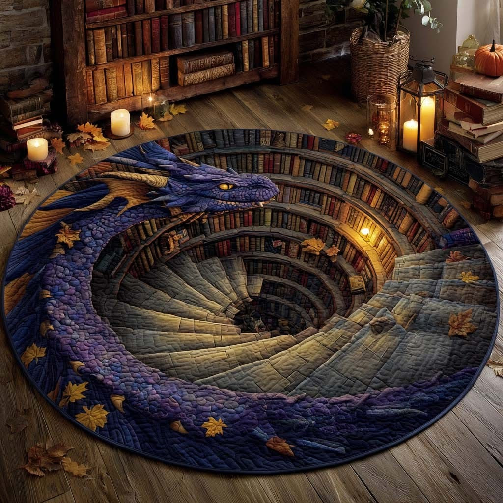 Dragon Spiral Watcher Quilted Round Mat Mystical Circle Mat Room Decor Best Xmas Gift