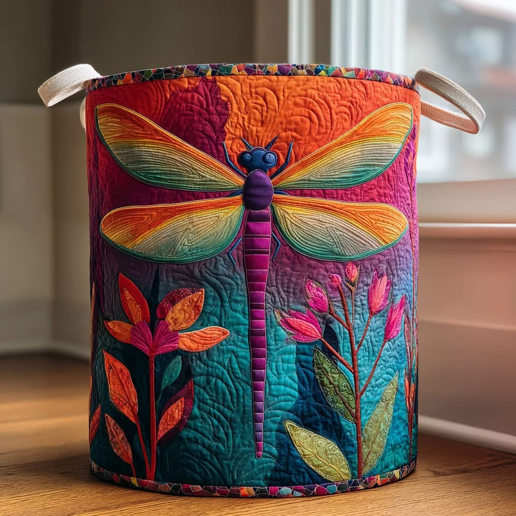 Dragonfly Dream Quilted Laundry Basket Vibrant Clothes Basket Gifts For Dragonfly Lovers