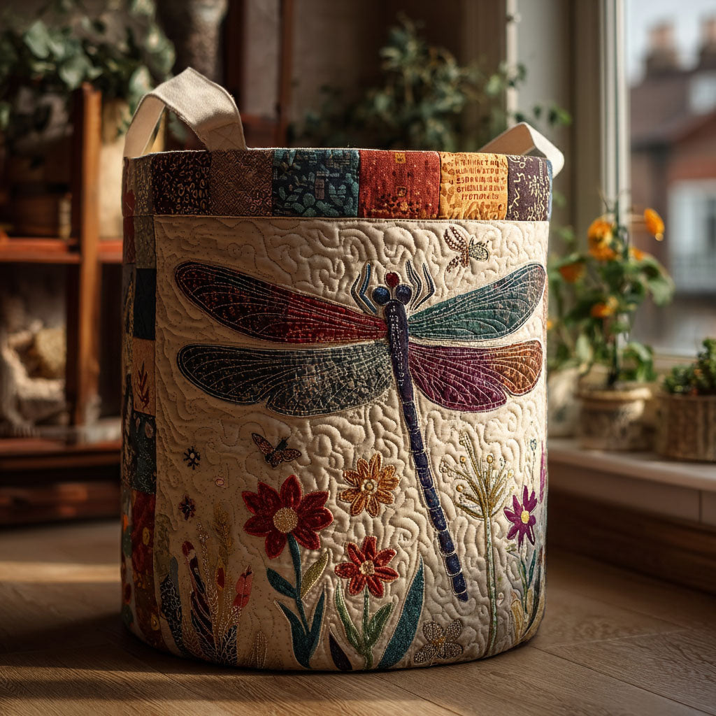 Dragonfly Flourish Quilted Laundry Basket Family Clothes Hamper Gift Items For Friend