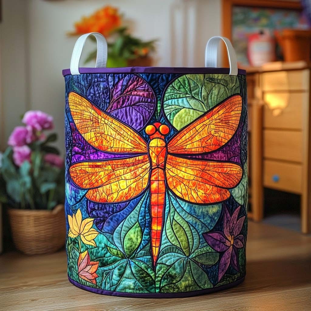 Dragonfly Glow Flight Quilted Laundry Basket Gifts For Dragonfly Lovers