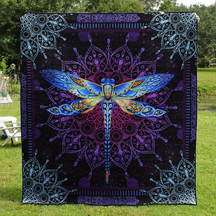 Dragonfly Hippie Quilt Blanket Mandala Art Throw Blanket Best Gifts For Dragonfly Lovers