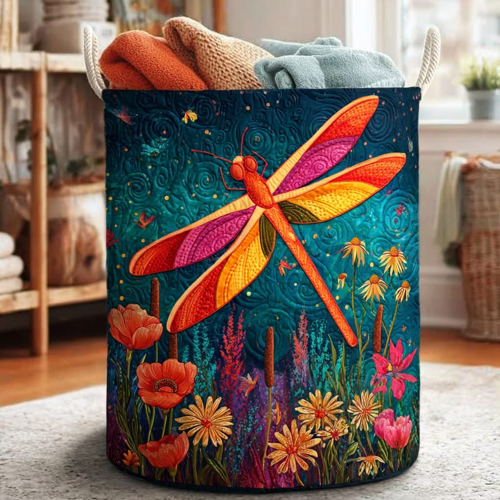 Dragonfly Mystic Quilted Laundry Basket Birthday Gifts For Dragonfly Lovers